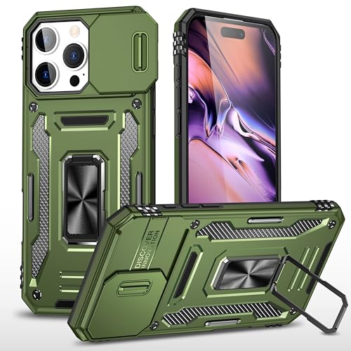 GOLDWANGWANG iPhone 12 Mini�P�[�X iPhone 13 Mini�S���ʕی� �����O�t�� �X���C�h�J�����v���e�N�^�[ MIL�K�i �ϏՌ� �X�^���h �ԍڑΉ� - �O���[��