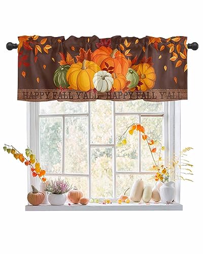 CosyBright Window Valance Light Filtering Window Treatment Thanksgiving Harvest Pumpkin Fall Rod Pocket Curtain Valance,54x18 inch Decorative Kitchen Valance for Bedroom Bathroom Cafe
