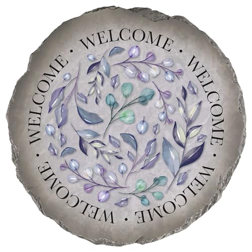 Magnolia Garden 10-Inch Botanical Welcome Decorative Stepping Stone – Watercolor Eucalyptus & Lavender Resin Garden Walkway Tile – Elegant Floral Outdoor Entryway Accent