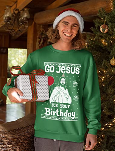 Tstars Go Jesus It's Your Birthday Sweatshirt Men Funny Ugly Christmas Sweater Style Medium Green #TOP2