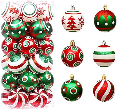 30Pcs Christmas Baubles, 6CM Shatterproof Christmas Tree Balls Ornaments Xmas Decorative Hanging Baubles for Home Party Holiday Assorted Ornament for Christmas Tree, Red & Green