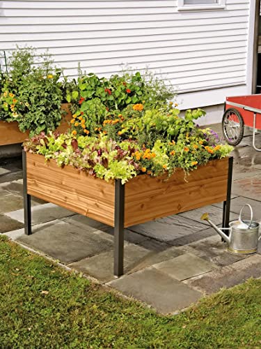 Gardener's Supply Company Raised Garden Bed Elevated Cedar Planter Box | 4' x 4' Heavy Duty Standing Garden Planters for Outdoor Plant Vegetables & Flower Gardening Perfect for Pati...