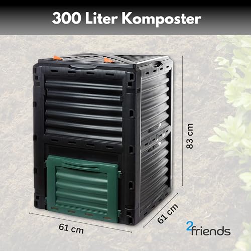 Foto von Komposter Schnellkomposter aus stabilem Kunststoff, mit Klappdeckel, 300 Liter (H83 x B61 x T61 cm), Thermokomposter für Garten- und Küchenabfälle Kompost, 100% recycelter Kunststoff, Made in EU