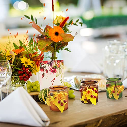 Shmilmh Fall Candle Holders Set Of 6, Pumpkin Glass Votive Candle Holders, Amber Tea Lights Holders For Thanksgiving Table Decoration #TOP7