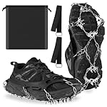 JIZZU Crampones Nieve Hielo, Crampones con 24 Pico...: 24 Púas de acero inoxidable mejoradas: Cada crampones para botas de montaña con 24 púas de acero inoxidable reforzadas y un sistema de cadena duradero, estos materiales proporcionan una mejor tracción y resistencia al desgarro para garantizar una pis...