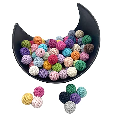 Wooden Crochet Beads 16mm 50pc Assorted Color Cotton Crochet Covered Beads Wood Knitting Ball for Jewelry Making DIY Necklace Bracelet Crafts