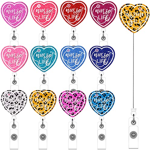 12 Stück Krankenschwester-Ausweishalter, einziehbarer Ausweishalter, Glitzer, Krankenschwester, Ausweishalter, Ausweishalter, mit Clip, für Ärzte und Krankenschwestern Cover