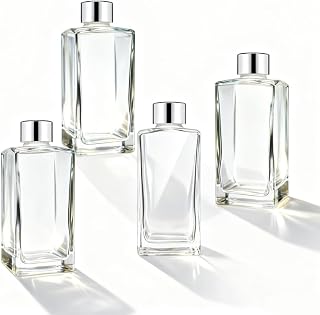 Glass Diffuser Bottles Diffuser Jars with Silver Caps Set of 4 – 5.5 inches High, 250ml 8.45 ounce. Fragrance Accessories Use for Diy Replacement Reed Diffuser Sets.