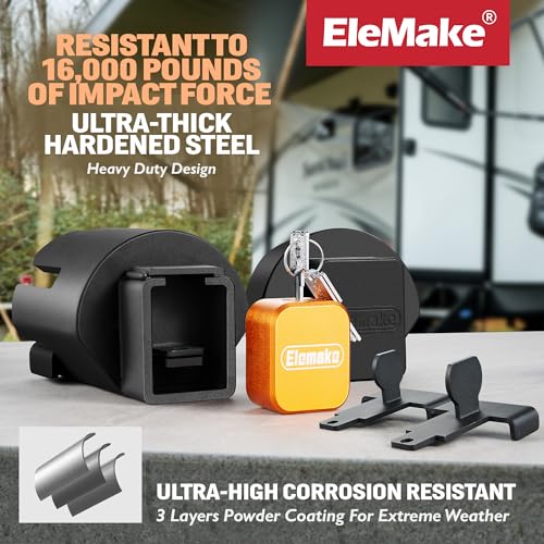 Elemake Trailer Coupler Lock - Trailer Lock Heavy Duty Fits 2\'\' and 2 5/16\" Couplers, Upgraded Security Anti Theft Trailer Hitch Lock, 1/4\'\' Thick Solid Steel, Anti-pry Brass Lock Core
