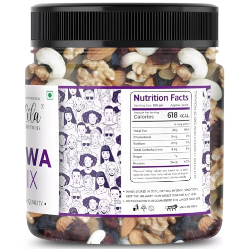 Image of LILA DRY FRUITS MEWA MIX Mixed Dry Fruits Pack - 250 g | Healthier Snacks with Almonds, Cashews, Walnuts, Golden Raisins, Black Raisins & Cranberries | Nuts Dried Fruits Mix Perfect For Gifting