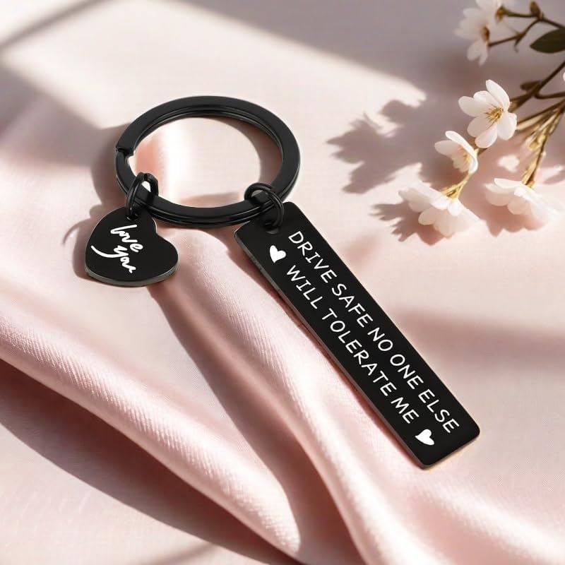 Drive Safe Keychain for Men - Husband, Boyfriend, Christmas, Birthday, Anniversary, Valentine's Day Gift for Him, Dad - No One Else Will Tolerate Me thumbnail