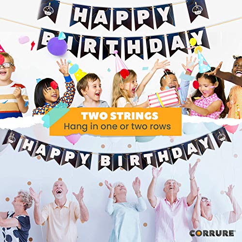 Corrure Happy Birthday Banner - Pre-Strung Blue Banners With Gold Foil - Large Party Flag Banner For Women Men Girls Or Boys - Fun Quality Birthday Decorations Supplies - No Assembly Required #TOP4