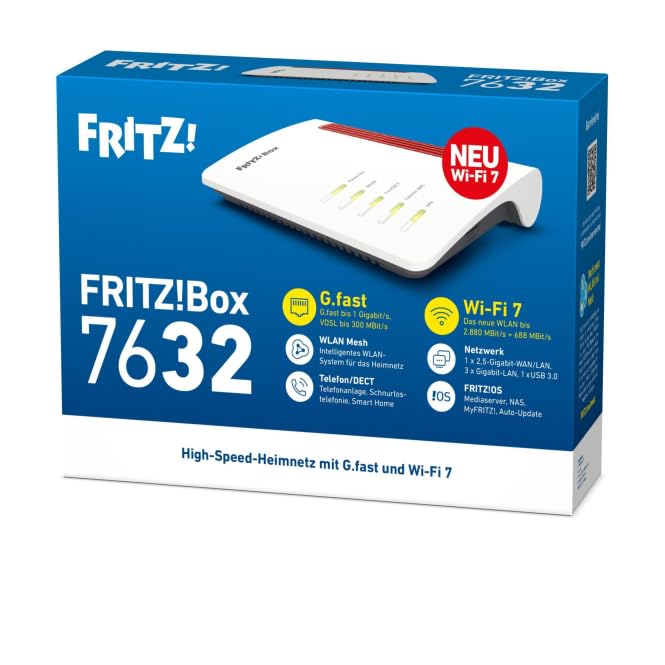 AVM FRITZ!Box 7632 G.fast Wi-Fi 7 Router - 1 GBit/s, 2.5 GbE, DECT-Basis, Wei? (20003167)