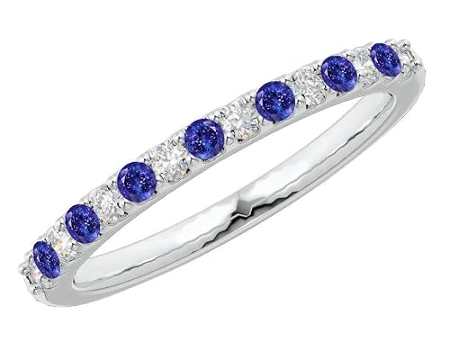 Houston Diamond District 1 to 6 Carat Round Cut 14K White Gold LAB GROWN Gemstone and Alternating LAB GROWN Diamond Wedding Band (AAAA Heirloom Quality) Tanzanite 3 Carat Size-9.5