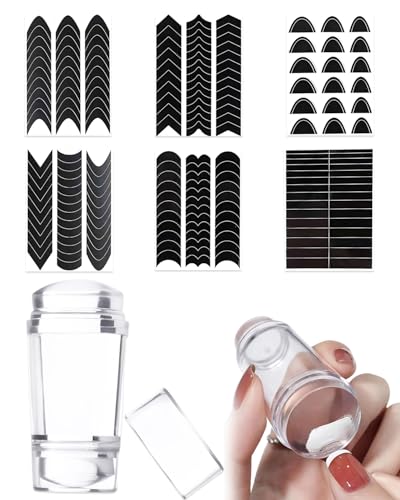 CATZUM Kit French Manucure & Tampon Nail Art | 1 Tampon Silicone Double-Tête Transparent, 6 Modèles Français & Grattoir | Pour Ongles DIY Précis, Manucure Facile & Résultat Pro