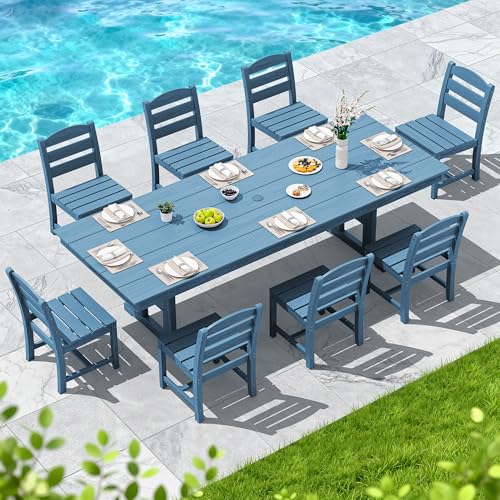 Image of SERWALL Outdoor Armless Dining Chairs Set of 2, All-Weather HDPE Patio Chair with 19.7 inch Widened Seat, for Backyard, Garden, Blue