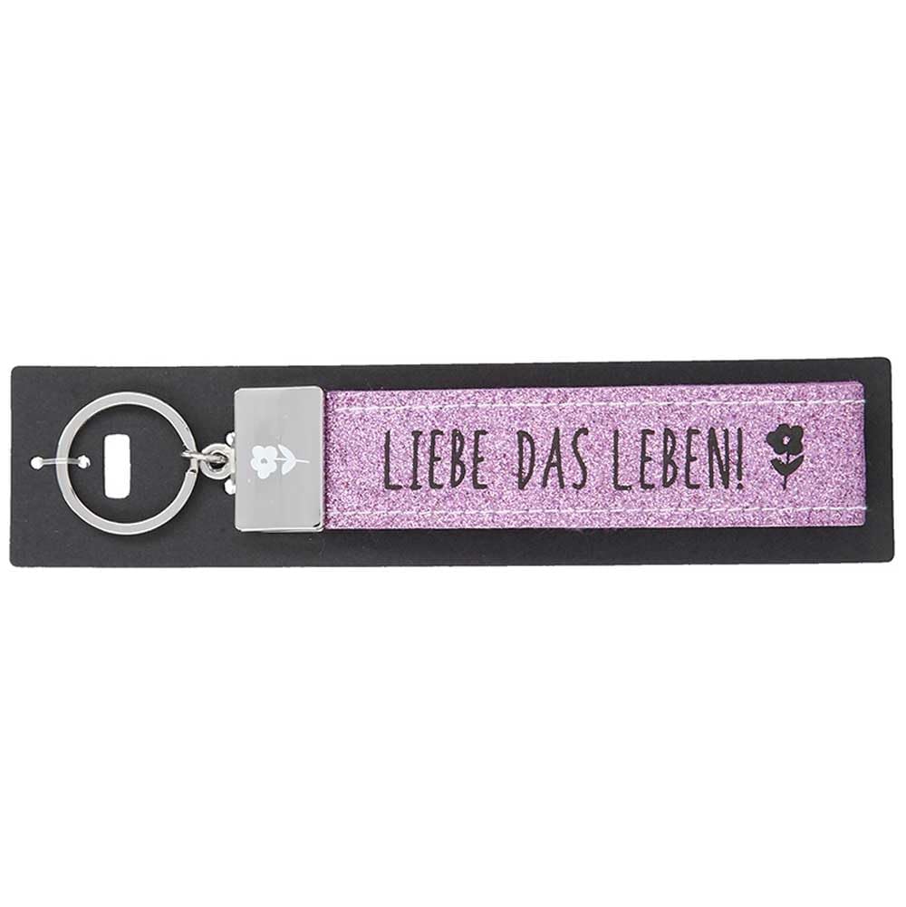 Depesche 004298-083 Loop Key Ring Made of Felt, with Engraved Metal Finish and Iconic Print, Love The Life, Pink , Approx. 18.7 x 4.4 x 1 cm