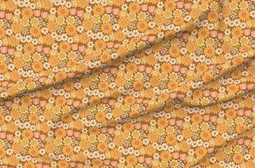 Spoonflower FI-F86-D13439136-FQ Fabric - Orange Floral Retro Flower Vintage Nostalgia Mustard Seventies Printed thumb #4