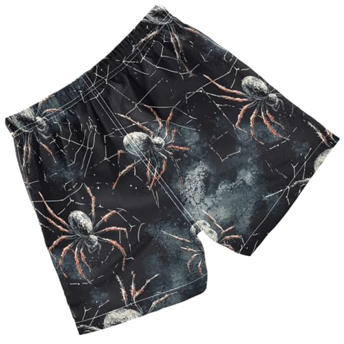 Pigsaly Boys' Swim Board Shorts Watercolor White Spider Webs Black Spiders Boy's Swim Trunks Kids Swimwear 2T2