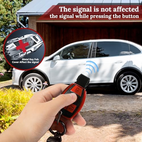 Image of Key Fob Cover for Mercedes Benz, Carbon-Fiber-Style Case, Red | Wear-resistant TPU shell, carbon-fiber-style PU belt, daily splash, scratch and drop protection, normal signal use