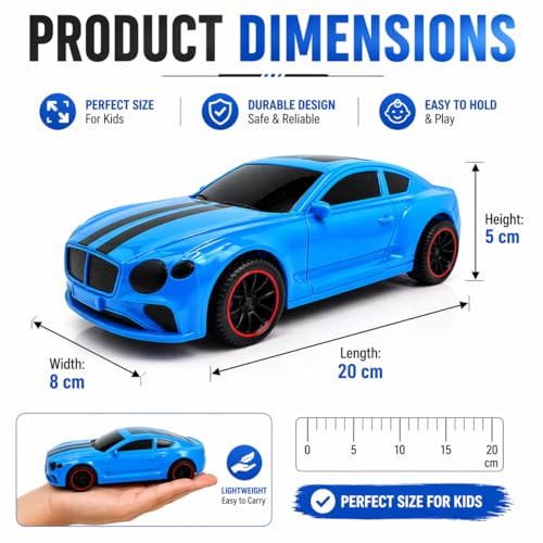 Image of The Flyers Bay Famous Millionaire Remote Control Car for Kids 4+ with Music, 3D Lights, Water Spray, Rechargeable Battery, 7 Function RC Toy Car with Type-C Charging (Blue)