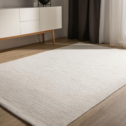 benuta Basic Tapete algodão Ron - creme 60 x 120 cm - 100 % tecido à mão - estilo: Uni, minimalista, natural - fácil de cuidar para salão, sala de estar e quarto