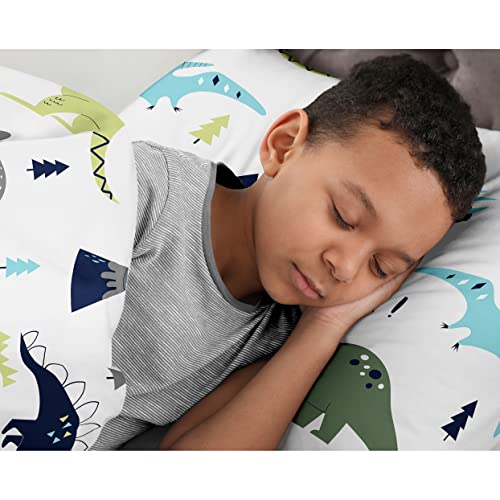 Sweet Jojo Designs Navy Blue And Green Modern Dinosaur Boys Or Girls 3 Piece Full/Queen Bedding Childrens Teen Set #TOP2