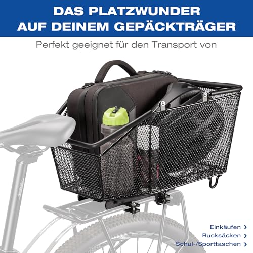GEWAGE Fahrradkorb hinten, Großer Gepäckträger Korb abnehmbar, mit exklusivem Schnellverschluss, Robustes Metallnetz, bis 20 kg