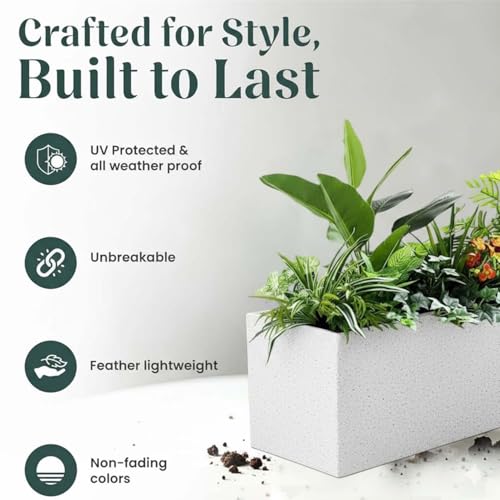 Image of Go Hooked Rectangular Planter Pot Combo Recta R (36 Inch & 24 Inch) | Large Polymer Indoor Outdoor Pots with Drainage | UV-Weather Resistant Flower Pot for Balcony Garden Home Office Decor (White)