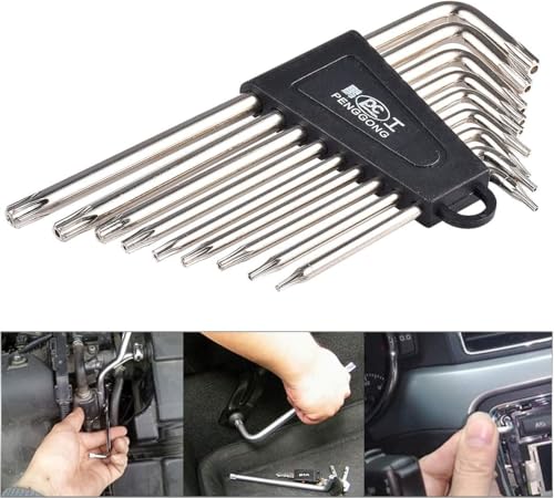 HOHXEN L-Type Wrench Set - 9 Pcs, Star Shaped Torx Hex Key Wrench Set for Bike Motorcycle Repair Furniture Assembly Household DIY, Metric Long Arm with Visible Coding, T6 T7 T8 T9 T10 T15 T20 T25 T27