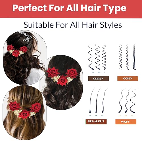 Image of TEMPERIA (1pc) Hair Accessories For Women's & Girls - Stylish Artificial Flowers & Crystal Pearls Bun Juda Bridal Brooch for Hairstyle & Decoration - Pins & Clips for Style of Bride (Red & White)