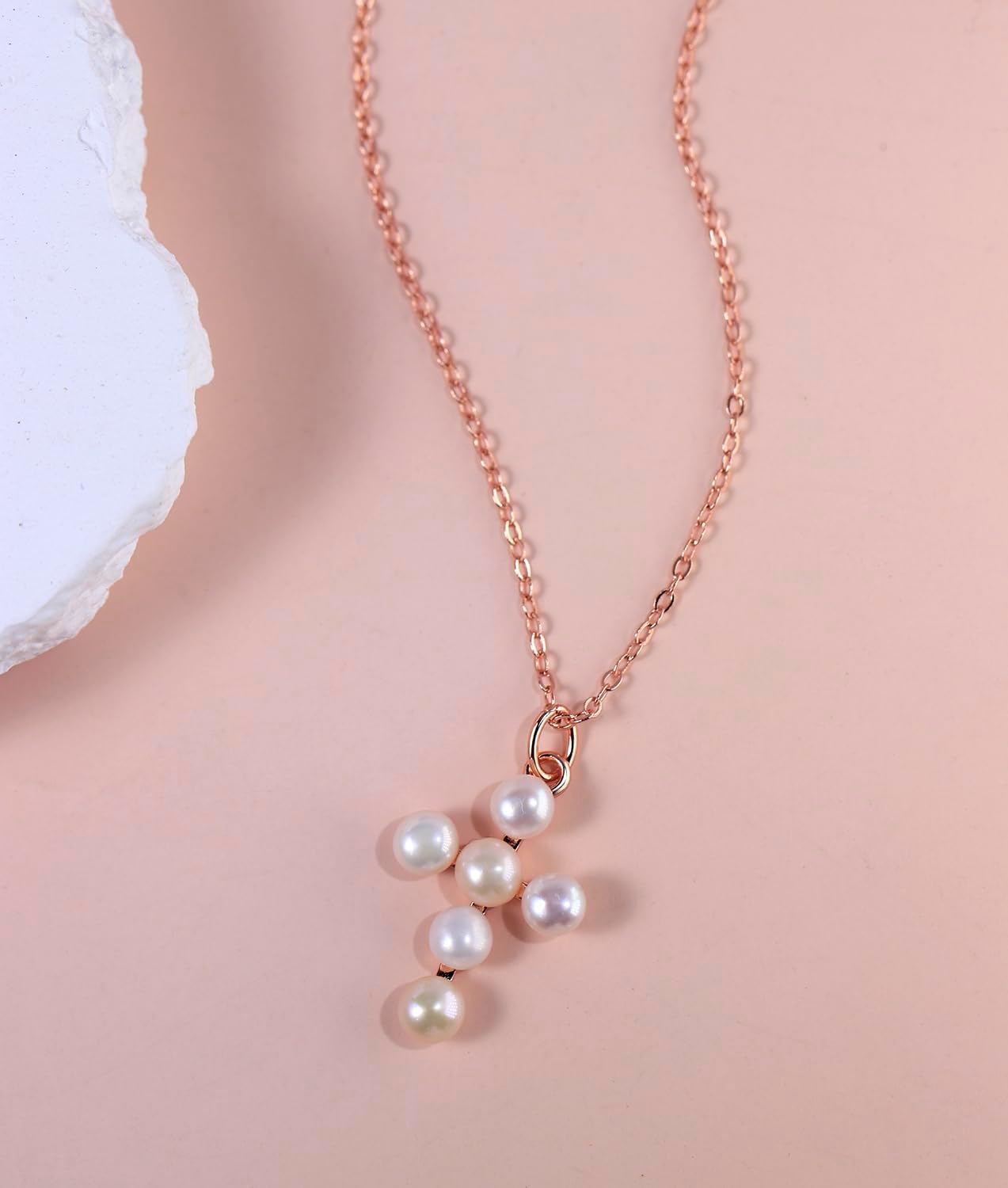 Wicary Pearl Cross Necklace for Women Sterling Silver Freshwater Pearl Pendant Necklaces Christian Jewelry for Women Meaning Gifts for Anniversary Wedding Bridesmaid - Image 4