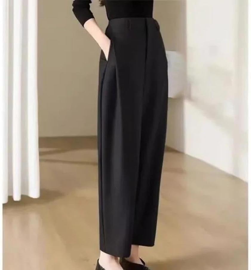 Women's Solid High Waist Loose Pants Button Folds Fashion Casual Daily All-Match Trousers