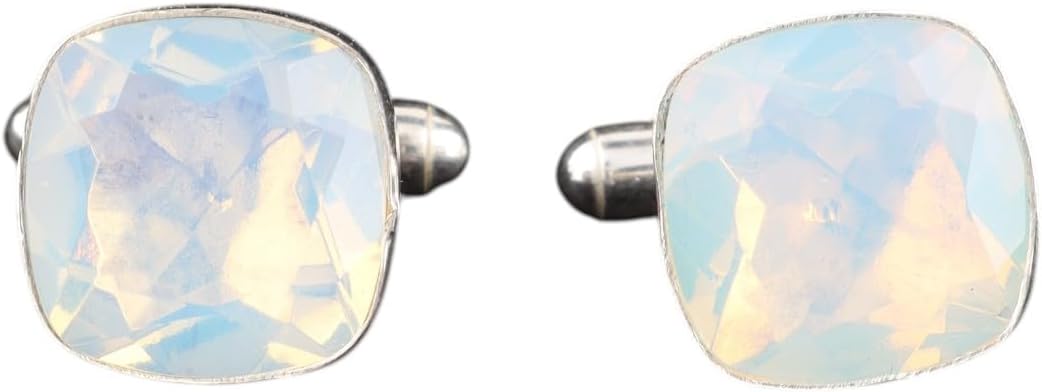925 Sterling Silver Gemstone Cufflinks for Men, Handmade Cushion Cut Bezel Set Cuff Links, Bullet Back Closure, Wedding Groom Groomsmen Gift, Business Formal Tuxedo Dress Shirt Accessories