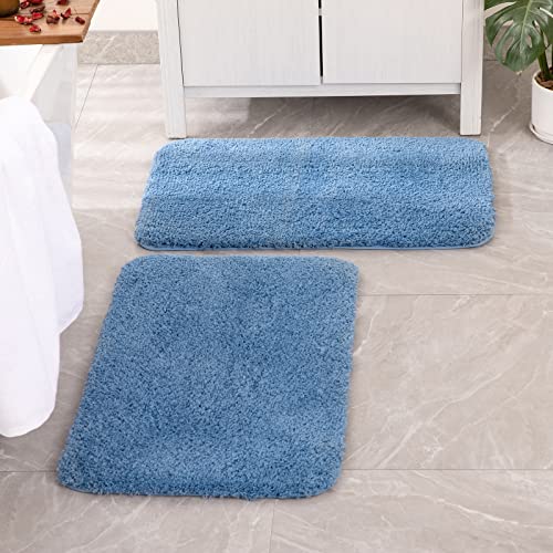 Miulee Set Of 2 Non Slip Shaggy Bathroom Rugs Extra Thick Soft Bath Mats Plush Microfiber Absorbent Water For Tub Shower Machine Washable (Blue, 20X30 Inches) #TOP3