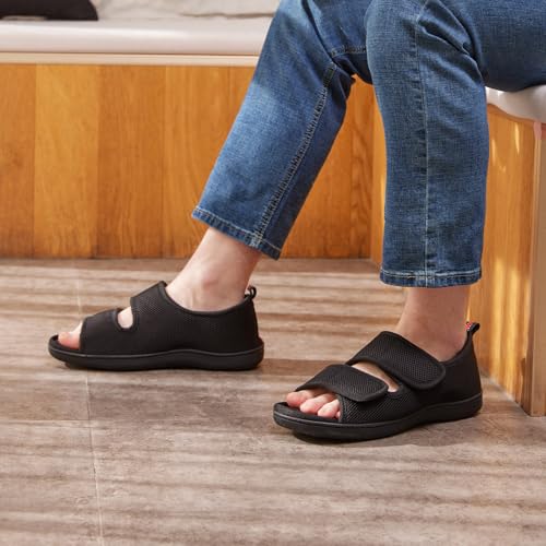 Image of Women's Slippers with Arch Support, Adjustable Open Toe Shoes for Diabetic | 5-Layer Construction, 60D Memory Foam, Machine Washable, Anti-Slip Outsole