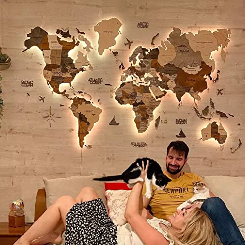 Enjoy The Wood 3D Wood World Map Led Wall Art Modern Home Decor Gifts Led Lighting Wall Decor Housewarming Gift (Multicolor, X-Large) #TOP9
