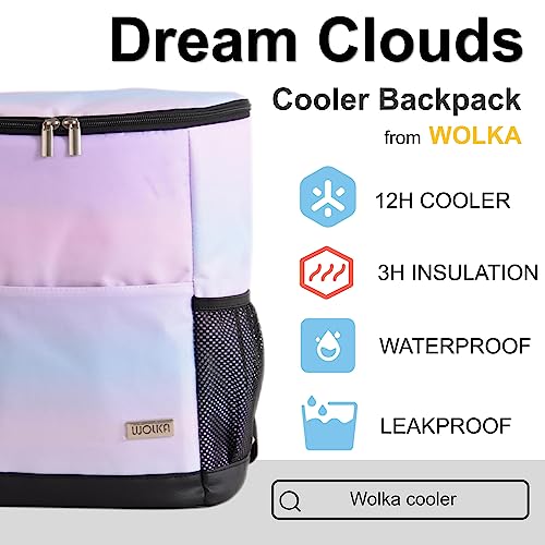 Wolka Cooler Backpack 30 Cans,Portable Backpack Coolers Insulated Leak Proof,Waterproof Soft Sided Cooler Bag for Travel,Beach,Camping,Picnic,Lunch Backpack for Women (Dream Cloud) by Wolka - Image 2