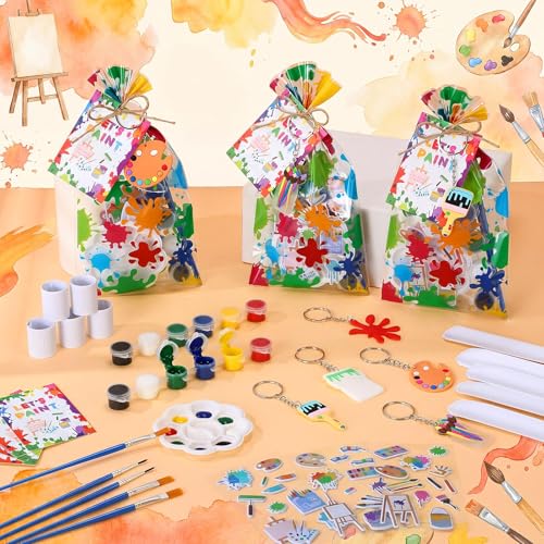 Blueweenly 375 Pcs 36 Kids Paint Party Favors Bulk Includes White Blank Slap Bracelets Watercolor Paint Set Palette Brush 3D Puffy Stickers Keychains Cards Hemp Rope for Kids Art Classroom Gifts by Blueweenly - Image 4
