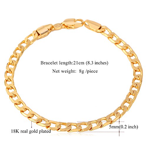 U7 Men Women 18K Gold Plated 5Mm Wide Cuban Curb Link Chain Bracelet, 21Cm (8.5 Inch) #TOP2