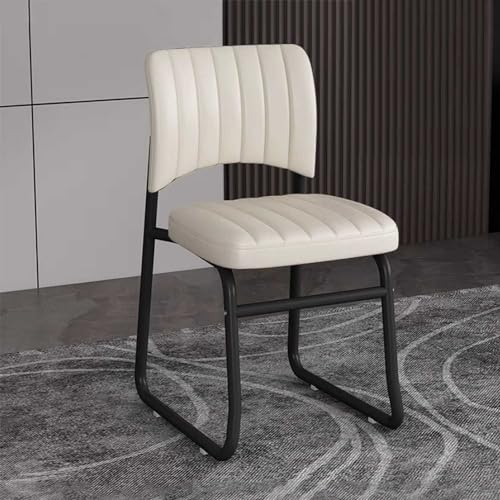 Silla de escritorio ergonómica acolchada sin brazos, con asiento ancho, moderna silla de trabajo para tocador, color beige