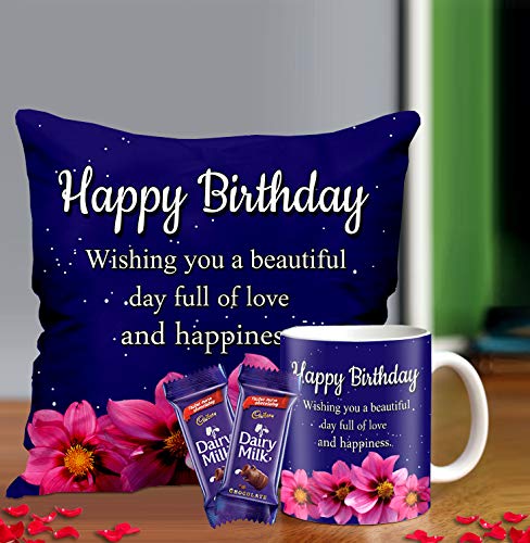 Midiron Birthday Gift for Girls, Birthday Gifts for Friends, Printed Cushion with Mug and Chocolate (16*16 in) IZ21-57 (9)
