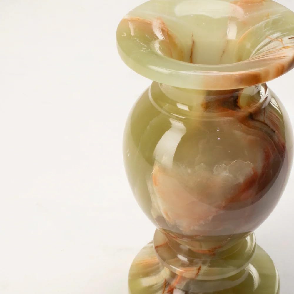 KALIFANO - 6” Green Onyx Flower Vase, Unearthed and Hand-Carved in Pakistan, Timeless, Unique, and Elegant Decor Accent, Office or Home Decor