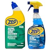 Zep Acidic Toilet Bowl Cleaner 32 oz (1 Unit) and Zep Streak-Free Glass Cleaner 32 oz (1 Unit) ECBD049 – Toilet Bowl Cleaner and Glass Cleaner for Mirrors and Bathroom Cleaning