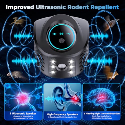Image of Rodent Repellent Ultrasonic Plug in, 360Ultrasonic Pest Repeller Indoor with LED Strobe Light for House & Kitchen, Plug Squirrel Repeller Device with Pressure Waves for Attic Garage