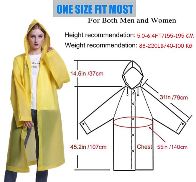 GUKOY Regenponchos für Erwachsene, wiederverwendbar, 2er-Pack, Regenmäntel Notfall für Frauen Männer mit Kapuze und Kordelzug, Gelb+Gelb