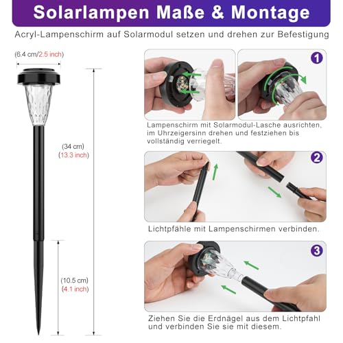 FIFlying Solarlampen für Außen Garten, 8 Stück Warmweiß LED Solarleuchten, Garten Deko Beleuchtung, IP65 wasserdicht Solarlampe für Garten, Außen, Terrasse, Rasen, Hof, Wege - RGB