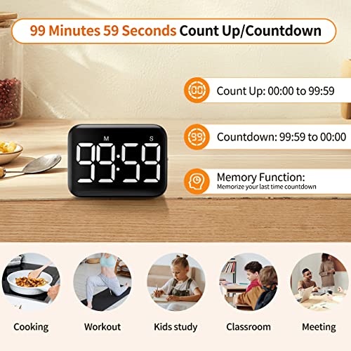 Vocoo Magnetic Kitchen Timer For Cooking With Count Up Countdown, Digital Timer Battery Powered With Large Display, 2 Brightness And Volume Levels For Classroom, Teacher, Kids (Cool White) #TOP2