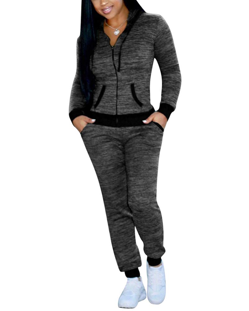 Women's Tracksuit Set Pants 2 Piece Long Sleeve Jogging Zipper Hoodie Sweatsuit Grey