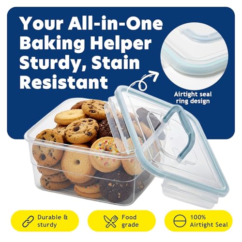 Image of Cookie Containers for Airtight Storage, 2 Pack 3.2L Large Square Food Storage Containers with Lids and Silicone Seal, Reusable Plastic Containers for Cookies, Muffins, and Baked Goods (Blue)